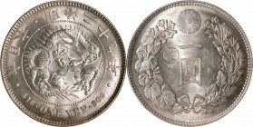 JAPAN. Yen, Year 29 (1896). Osaka Mint. Mutsuhito (Meiji). NGC MS-62.

KM-Y-28a.2; JNDA-01-10C; JC-09-10-4. "Gin" countermark in left reverse field....