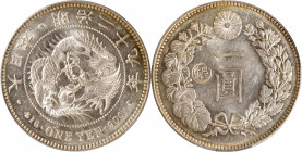 JAPAN. Yen, Year 29 (1896). Osaka Mint. Mutsuhito (Meiji). PCGS MS-61.

KM-Y-28a.2; JNDA-01-10C; JC-09-10-4. "Gin" countermark in left reverse field...