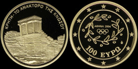 GREECE: 100 Euro (2003) in gold (0,999) commemorating the Athens Olympics (part of the first set) with Olympic Games logo. The Palace of Knossos on re...