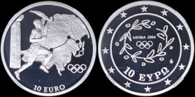 GREECE: 10 Euro (2004) in silver (0,925) commemorating the Athens Olympics with Olympic Games logo. Torch relay in Asia on reverse. Inside slab by NGC...