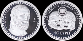 GREECE: 10 Euro (2014) in silver (0,925) commemorating the Greek Culture / Tragedians - Evripides. Inside its official case and CoA with no "0853". (K...