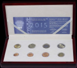 GREECE: Euro coin set (2015) composed of 1, 2, 5, 10, 20 & 50 Cent and 1 & 2 Euro (similar to the circulation ones). Inside official wooden case with ...
