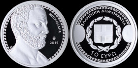 GREECE: 10 Euro (2019) in silver (0,925) commemorating the Greek Culture / Historian Thucidides with bust of Thucidides facing right. National Arms wi...