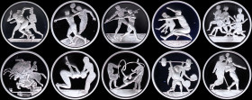 GREECE: Lot of 10 silver (0,925) collectible 10 Euro coins commemorating the Athens 2004 Olympics. (Hellas CE.4+CE.5+CE.7+CE.8+CE.10+CE.11+CE.13+CE.14...