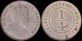CYPRUS: 1/4 Piastre (1905) with crowned bust of King Edward VII facing right. Denomination within circle and date below on reverse. (KM 8) & (Fitikide...