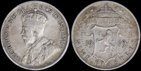 CYPRUS: 9 Piastres (1919) in silver (0,925) with crowned bust of King George V facing left. Crowned Arms divide date, denomination below on reverse. I...