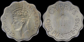 CYPRUS: 1 Piastre (1938) in copper-nickel with crowned head of George VI facing left. Denomination, date at right. Inside slab by PCGS "MS 64". Cert n...