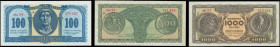 GREECE: Lot composed of 100, 500 and 1000 Drachmas (1.11.1953). S/Ns: "αα.04 676627", "αα.09 761566" & "αβ.03 315401". (Hellas 240b+241b+242b) & (Pick...