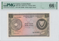 GREECE: 1 Pound (1.5.1978) in brown on multicolor unpt with Coat of Arms at right. S/N: "L/96 191808". WMK: Eagle head. Printed by (BWC). Inside holde...
