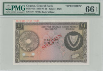 GREECE: Specimen of 1 Pound (ND 1966-78) in brown on multicolor unpt with Coat of Arms at right. S/N: "177". Red diagonal ovpt "SPECIMEN" at center on...