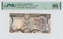 GREECE: 1 Pound (1.11.1985) in dark brown and multicolor with mosaic of nymph Acme at right, Arms at top left center and Bank name in outlined (white)...