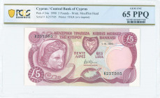 GREECE: 5 Pounds (1.10.1990) in violet on multicolor unpt with limestone head from Hellenistic period at left, arms at upper center right, line of mic...