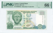 GREECE: 10 Pounds (1.4.2005) in olive-green and blue-green on multicolor unpt with marble head of Artemis at left and Arms at upper center. S/N: "BS 9...