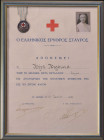 GREECE: Honorary decorations for distinguished services (1956). Copper Medal (5th class). It was awarded on 10.6.1959. Attached on official diploma of...