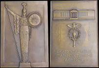 GREECE: Brass plaque for the hundred years of the University of Athens (1837-1937). Depiction of Pallas Athena on obverse. The University and Glafka a...