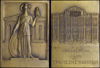 GREECE: Bronze two-sided commemorative plaque issued by Bank of Athens (1893-1953). Standing Goddess Athena in front of Parthenon of Acropolis on obve...