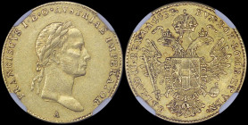 AUSTRIA: 1 Ducat (1833 A) in gold (0,986) with head of Franz II (I) with ribbons on wreath behind neck facing right. Crowned imperial double-headed ea...