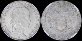 AUSTRIA: 20 Kreuzer (1848 A) in silver (0,583) with laureate armored head of Ferdinand I facing right. Crowned imperial double-headed eagle. Inside sl...