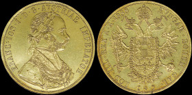 AUSTRIA: 4 Ducat (1888) in gold (0,986) with laureate armored bust of Franz Joseph I facing right. Crowned imperial double-headed eagle on reverse. Pr...