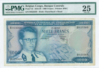 BELGIAN CONGO: 1000 Francs (15.8.1959) in deep blue on multicolor unpt with portrait of King Baudouin at left and aerial view of Leopoldville at lower...