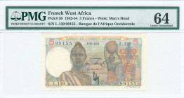 FRENCH WEST AFRICA: 5 Francs (2.10.1951) in multicolor with two women, one in finery, the other with jug. French Printing. S/N: "L139 99155". Inside h...