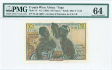 FRENCH WEST AFRICA / TOGO: 50 Francs (ND 1956) in black and multicolor with three women at center. S/N: "N.46 46407". Inside holder by PMG "Choice Unc...
