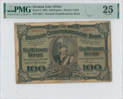 GERMAN EAST AFRICA: 100 Rupien (15.6.1905) in black on green unpt with portrait of Kaiser Wilhelm II in cavalry uniform at center. S/N: "9401". Printe...