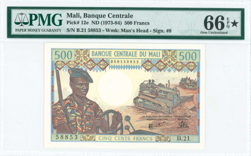 MALI: 500 Francs (ND 1973-1984) in brown and multicolor with soldier at left. S/...