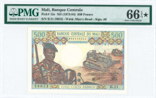 MALI: 500 Francs (ND 1973-1984) in brown and multicolor with soldier at left. S/N: "B.21 58853". WMK: Man head. Printed by (BDF). Inside holder by PMG...
