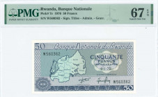 RWANDA: 50 Francs (1.1.1976) in blue on green unpt with map of Rwanda at center left. S/N: "W 560362". Signature titles by "ADMINISTRATEUR" and "GOUVE...