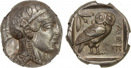 ATTICA: Athens, AR tetradrachm (17.15g), ca. 455-440 BC, S-2526, HGC-4/1597, late transitional issue, helmeted head of Athena right // owl standing ri...
