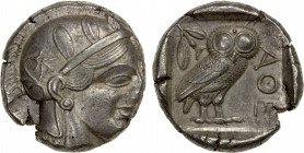 ATTICA: Athens, AR tetradrachm (17.16g), ca. 440-404 BC, S-2526, HGC-4/1597, helmeted head of Athena right // owl standing right, head facing, olive s...