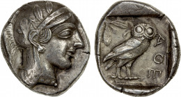 ATTICA: Athens, AR tetradrachm (17.11g), ca. 440-404 BC, S-2526, HGC-4/1597, helmeted head of Athena right // owl standing right, head facing, olive s...