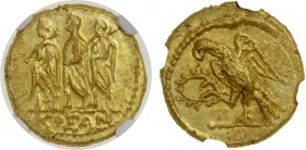 THRACIAN KINGDOM: Geto-Dacians, mid-1st century BC, AV stater (8.44g), RPC-1701A, BMC Thrace-1, BMCRR-48, Roman consul accompanied by two lictors, BR ...