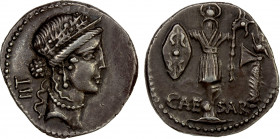 ROMAN IMPERATORIAL PERIOD: Julius Caesar, as dictator, AR denarius (3.83g), travelling military mint, 49-48 BC, Crawford-452/2, diademed female head r...