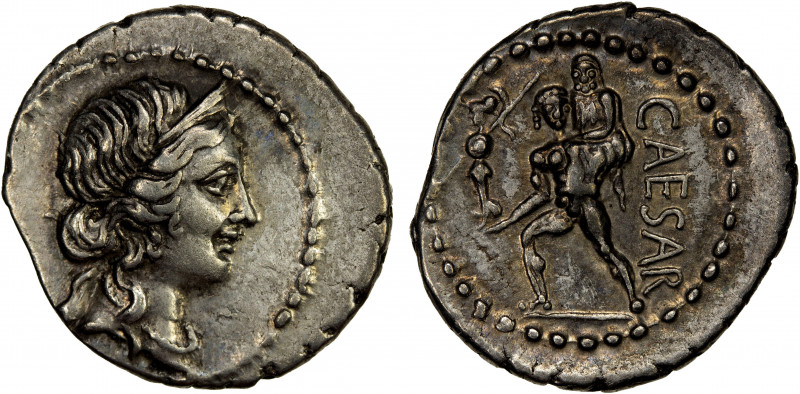 ROMAN IMPERATORIAL PERIOD: Julius Caesar, as dictator, AR denarius (3.83g), trav...