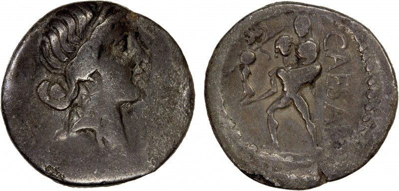 ROMAN IMPERATORIAL PERIOD: Julius Caesar, as dictator, AR denarius (3.54g), trav...