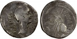 ROMAN IMPERATORIAL PERIOD: Julius Caesar, as dictator, AR denarius (3.54g), Rome, 44 BC, Crawford-458/1, struck under the magistrate M. Mettius, wreat...