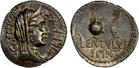 ROMAN IMPERATORIAL PERIOD: C. Cassius Longinus, AR denarius (4.02g), military mint, probably at Smyrna, 42 BC, Crawford-500/5, P. Cornelius Lentulus S...