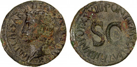 ROMAN EMPIRE: Augustus, 27 BC - 14 AD, AE as (10.44g), Rome, 11-12 AD, RIC-471, bare head left. IMP CAESAR DIVI F AVGVSTVS IMP XX // S C, PONTIF MAXIM...