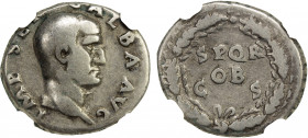 ROMAN EMPIRE: Galba, 68-69 AD, AR denarius, RIC-167, bare head right, IMP SER GALBA AVG // S P Q R / OB / C - S, all within oak wreath, NGC graded Fin...