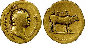ROMAN EMPIRE: Titus, caesar, 69-79 AD, AV aureus (6.83g), Rome, 76 AD, RIC-857 (Vespasian), laureate head right, T CAESAR IMP VESPASIAN // heifer stan...