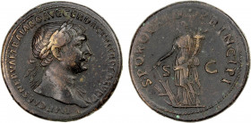 ROMAN EMPIRE: Trajan, 98-117 AD, AE sestertius (27.75g), Rome, 103-111 AD, RIC-500, laureate bust right, draped on left shoulder, IMP CAES NERVAE TRAI...