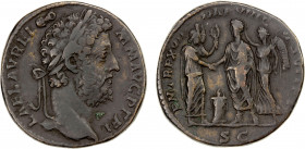 ROMAN EMPIRE: Commodus, 177-192 AD, AE sestertius (26.75g), Rome, 192 AD, RIC-614a, laureate head right, L AEL AVREL COMM AVG P FEL // Commodus standi...