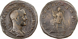 ROMAN EMPIRE: Gordian I Africanus, March-April 238 AD, AE sestertius (18.95g), Rome, RIC-11, laureate, draped and cuirassed bust right, IMP CAES M ANT...