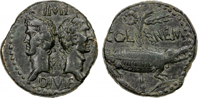 ROMAN PROVINCIAL: GAUL: Augustus, with Agrippa, AE as (12.58g), Nemausus (Nîmes)...