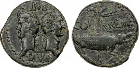 ROMAN PROVINCIAL: GAUL: Augustus, with Agrippa, AE as (12.58g), Nemausus (Nîmes), 9/8-3 BC, RIC-158, RPC-524, heads of Agrippa left and Augustus right...