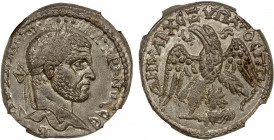 ROMAN PROVINCIAL: SYRIA: Macrinus, 217-218 AD, BI tetradrachm (14.26g), Emesa, Prieur-972, laureate bust right, AYT K M OΠ CE MAKPINOC CE-B // eagle s...