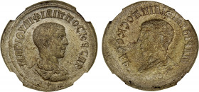 ROMAN PROVINCIAL: SYRIA: Philip II, caesar, 244-247 AD, BI tetradrachm (13.29g), Antioch, cf. Prieur-346A, full obverse brockage, bare-headed and drap...