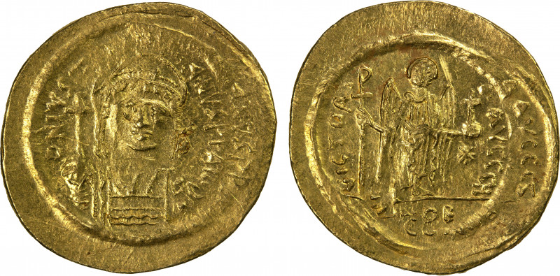 BYZANTINE EMPIRE: Justinian I, 527-565, AV solidus (4.47g), Constantinople, S-14...